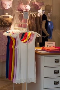 Close up of female shirts exposed in the clothes shop