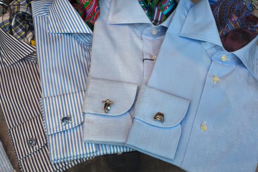 Close up of male shirts exposed in the clothes shop