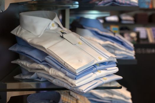 Close up of male shirts exposed in the clothes shop