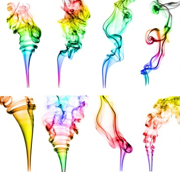 textured of colorful incense smoke on white background