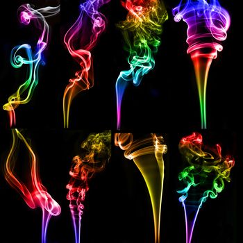 textured of colorful incense smoke on dark background