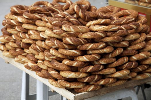 Traditional turkish street food, pretzels with sesame