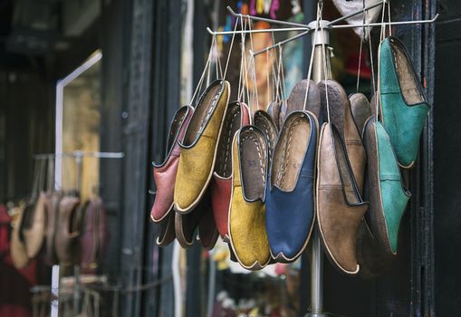Traditional turkish shoes selling in the street