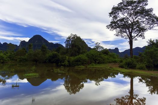 Reflections of Laos. Khammouane province, Autumn Landscape.