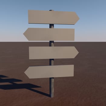 Directional sign with four cartels, 3d render