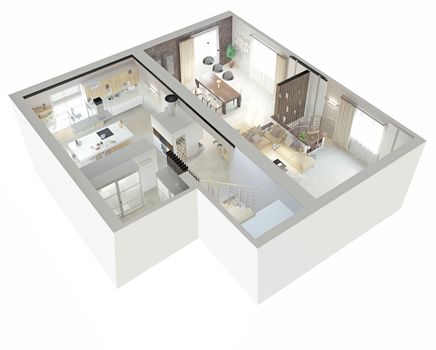 Plan view of an apartment.Ground floor. Clear 3d interior design. 