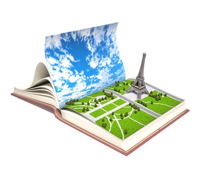 Paris  in the open book. 3d concept 