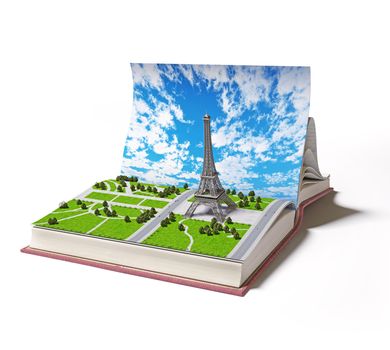 Paris  in the open book. 3d concept 