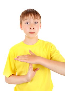 Kid shows Time out gesture Isolated on the White Background