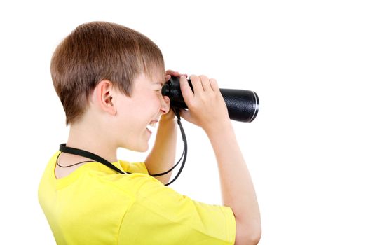 Curious Kid with Monocle Isolated on the White Background