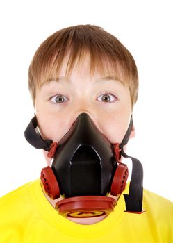 Surprised Kid in Gas Mask Isolated on the White Background