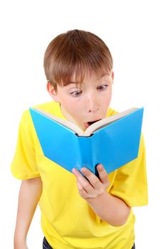 Surprised Kid with a Book Isolated on the White Background