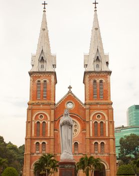 Saigon Notre Dame Cathedral of red brick in Vietnam