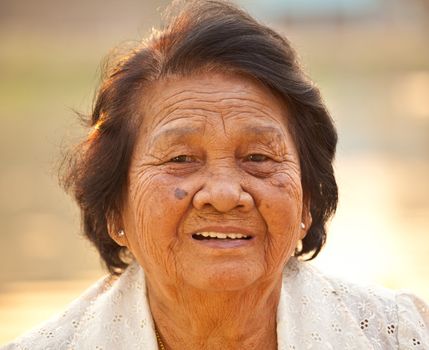 Portrait Of Happy Senior Asian Woman At Outdoor