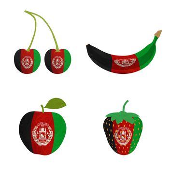 Afghanistan flag is shape of fruit. Mulberry paper on white background.