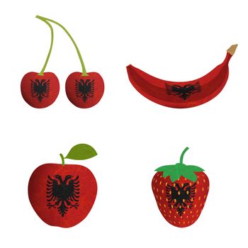 Albania flag is shape of fruit. Mulberry paper on white background.