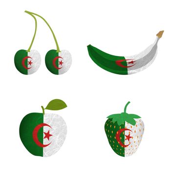 Algeria flag is shape of fruit. Mulberry paper on white background.