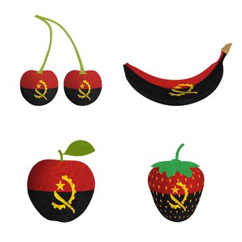 Angola flag is shape of fruit. Mulberry paper on white background.