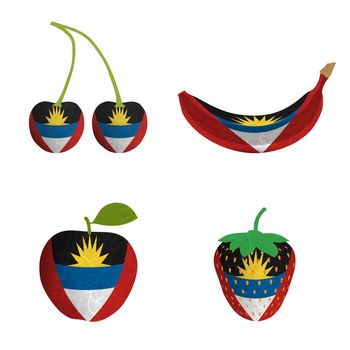 Antigua and Barbuda flag is shape of fruit. Mulberry paper on white background.