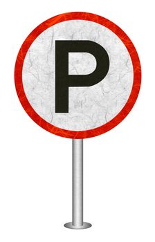 Parking traffic sign recycled paper on white background.