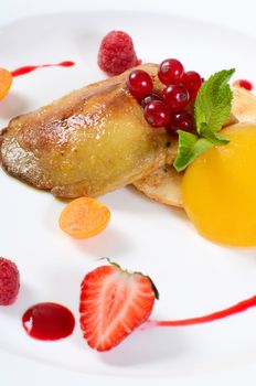 Foie Gras with toast and apricot close-up