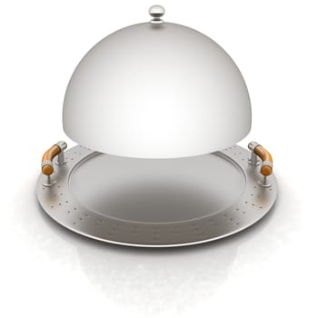 restaurant cloche with open lid 