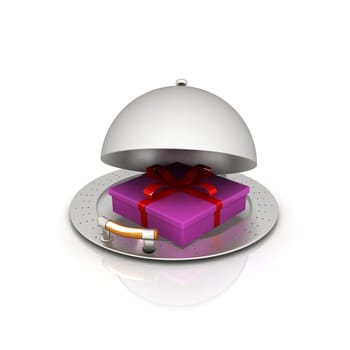 Illustration of a luxury gift on restaurant cloche on a white background