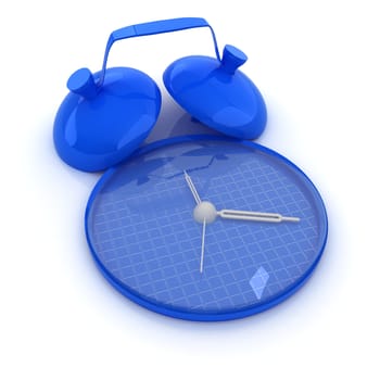 3d illustration of glossy alarm clock against white background 