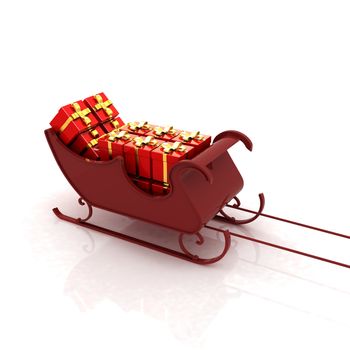 Christmas Santa sledge with gifts on a white background 