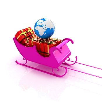 Christmas Santa sledge with gifts on a white background 