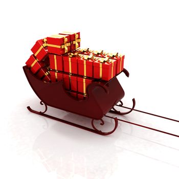 Christmas Santa sledge with gifts on a white background 