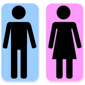 Black male, female sign on blue and pink rectangle in white background