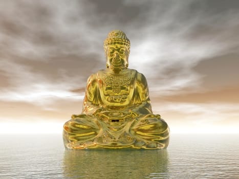 One golden buddha meditating on water by brown day