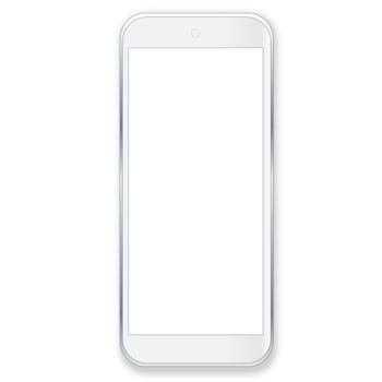 One smartphone with blank screen in white background