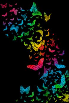 A multitude of butterflies migrating. Fabric background.