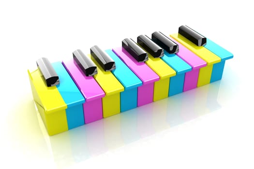 Colorfull piano keys on a white background 