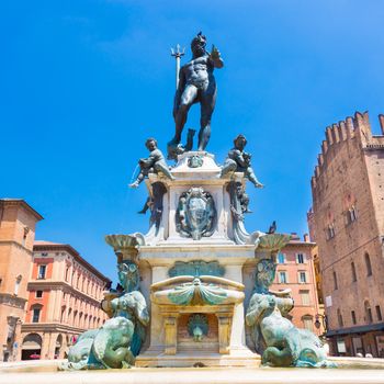 The Fountain of Neptune, monumental civic fountain located in the eponymous square Piazza Nettuno next to Piazza Maggiore in Bologna, Italy.