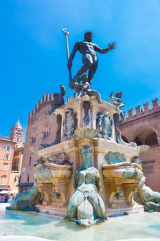 The Fountain of Neptune, monumental civic fountain located in the eponymous square Piazza Nettuno next to Piazza Maggiore in Bologna, Italy.