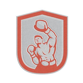 Metallic styled illustration of a boxer jabbing punching set inside circle done in retro style on isolated background.