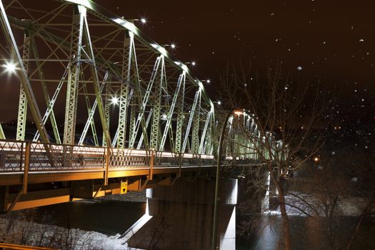 The Finley Bridge on a snowy winter's night.  A Medicine Hat, Alberta, Canada landmark.