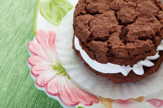 A soft, rich chocolate cream filled cookie.