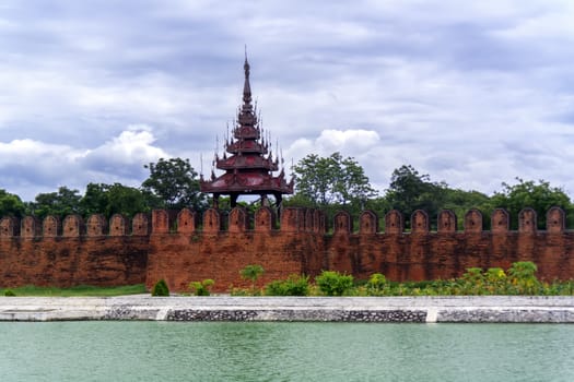 Tower of Mandalay Palace with Wall. Myanmar.