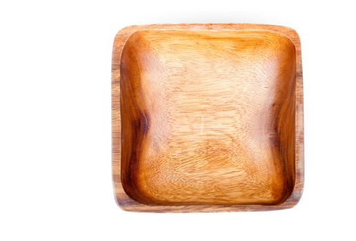 Square acacia wood bowl, isolated on white
