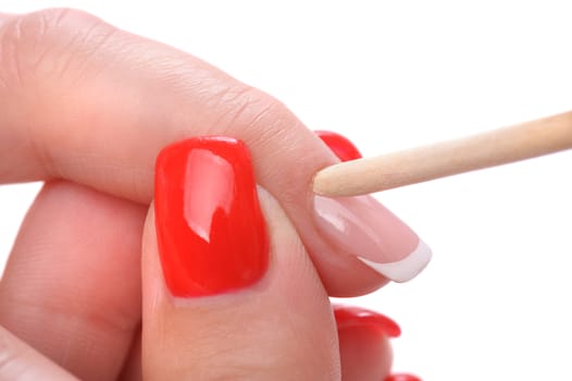 beauty salon, manicure applying, cleaning the cuticles