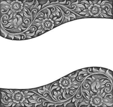 Pattern of wood frame carve flower on white background