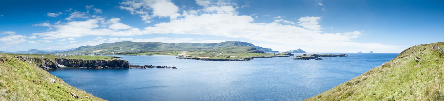 A panoramic image of Skellig in Ireland