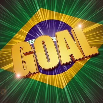 3d golden goal shining over Brazilian flag - football sport concept