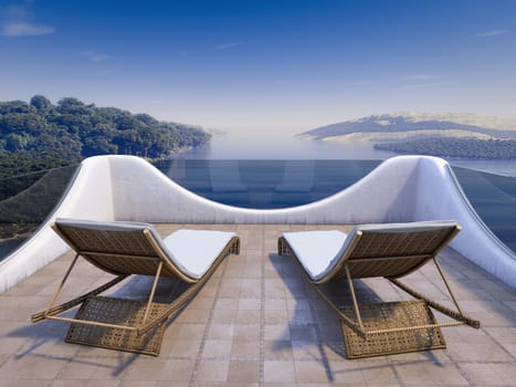 Balcony with Sea Views and two chairs vacation concept background