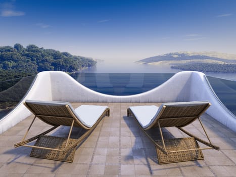 Balcony with Sea Views and two chairs vacation concept background