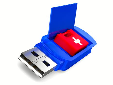 rescue usb flash drive on white background. Isolated 3D image